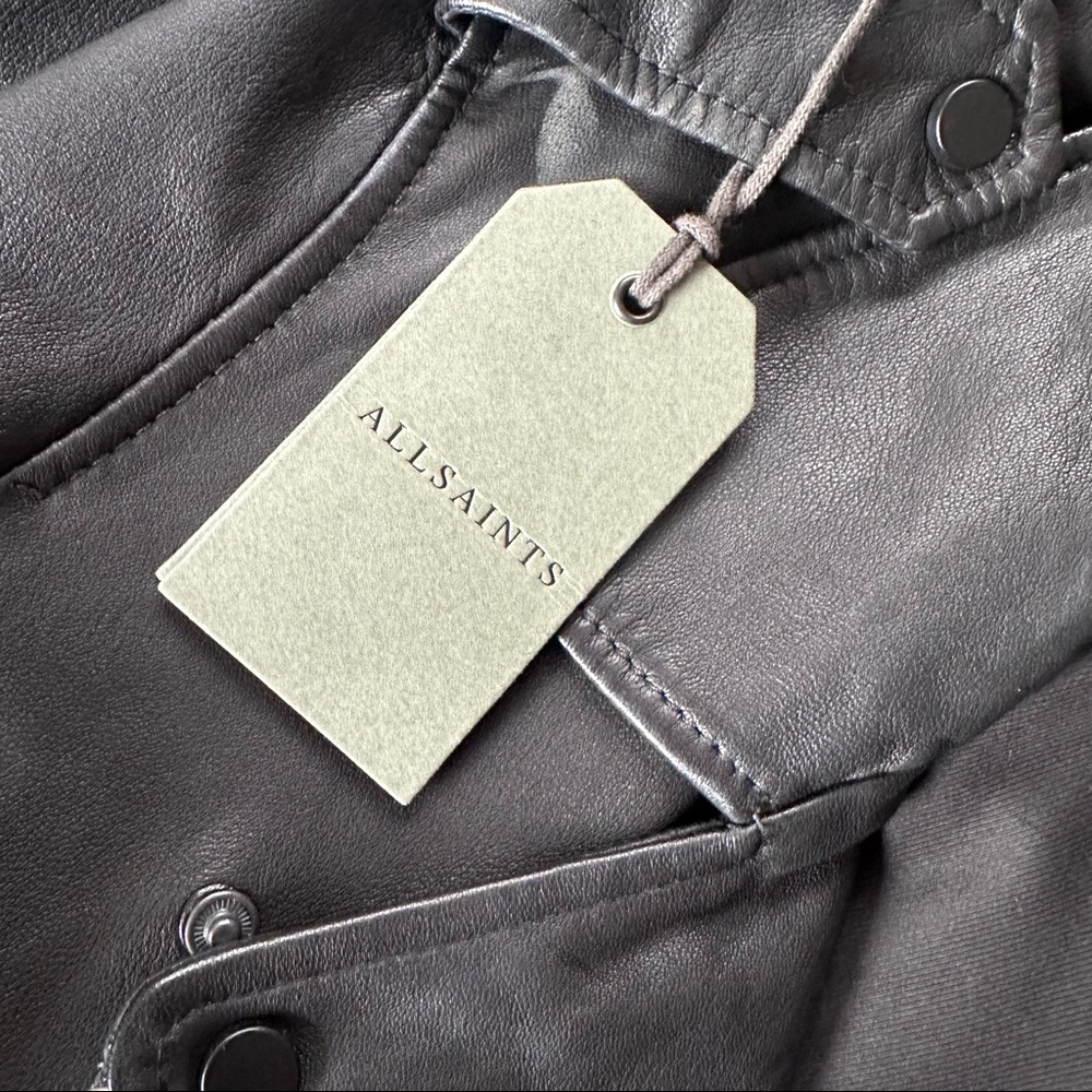 Allsaints Black Leather Balfern Jacket Sz UK 14 / US 10 - Picture 10 of 13